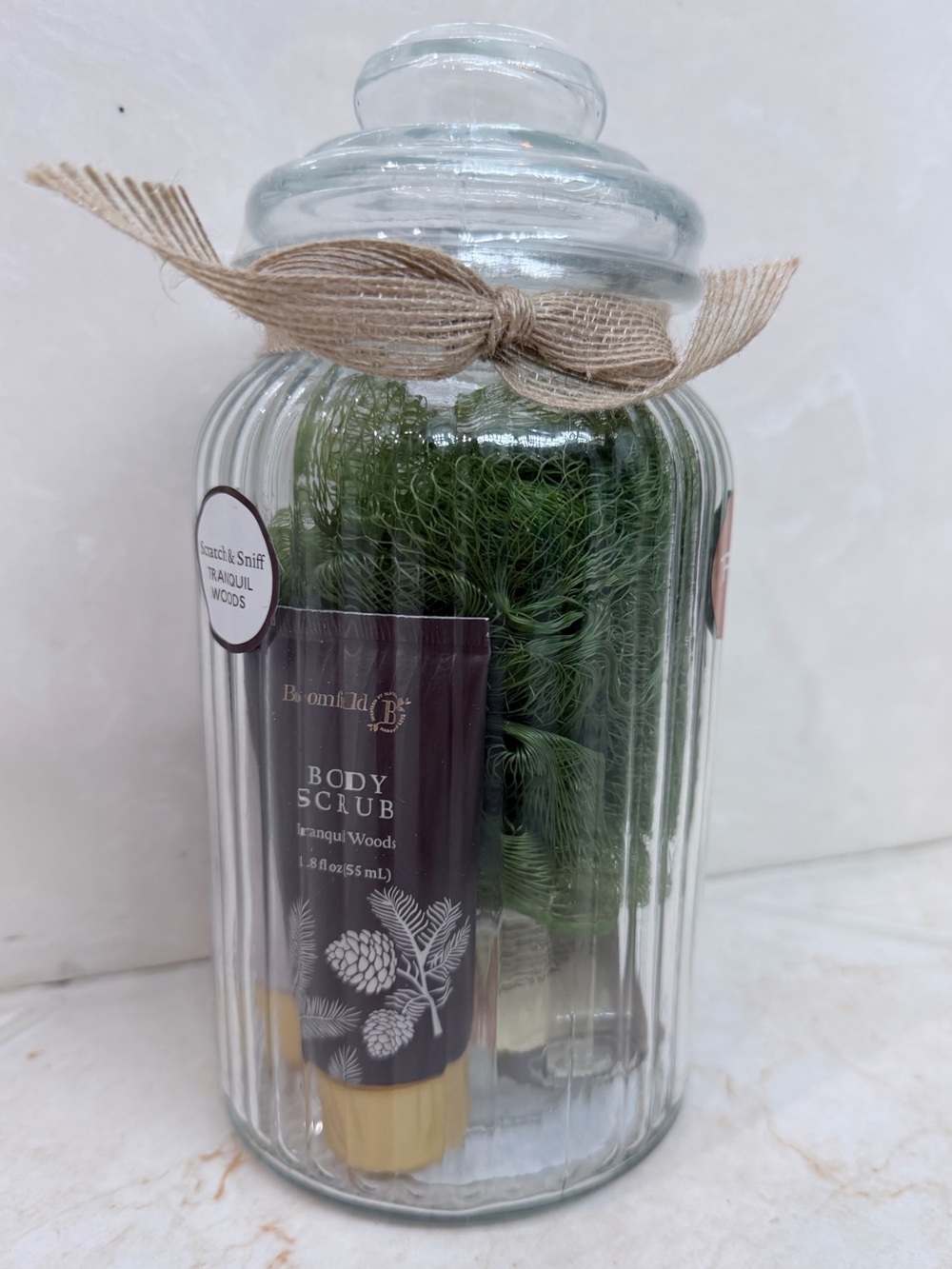 Brand New Bloomfield Body Scrub & Loofah Gift Jar